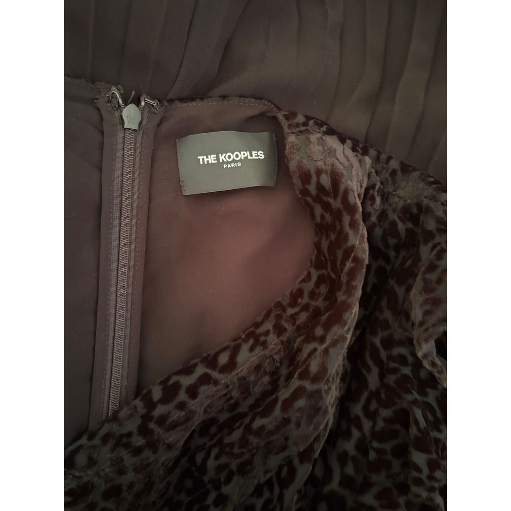 The Kooples Black Leopard Print Flocked Pleated Mini Dress Balloon Sleeve M - Picture 3 of 9